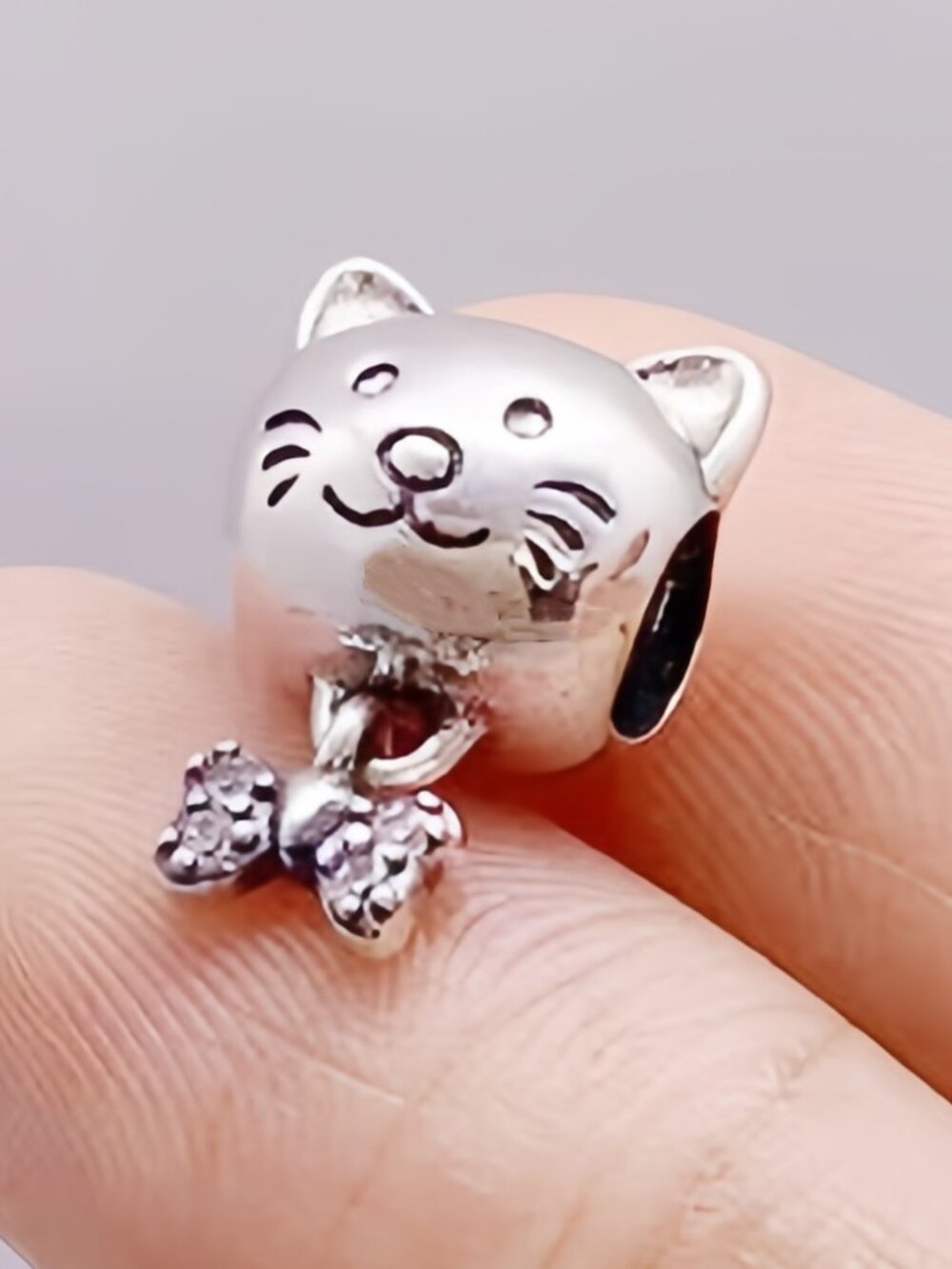 Pandora Pet Cat & Bow Dangle Charm Pendant, S925 Sterling Silver Jewelry